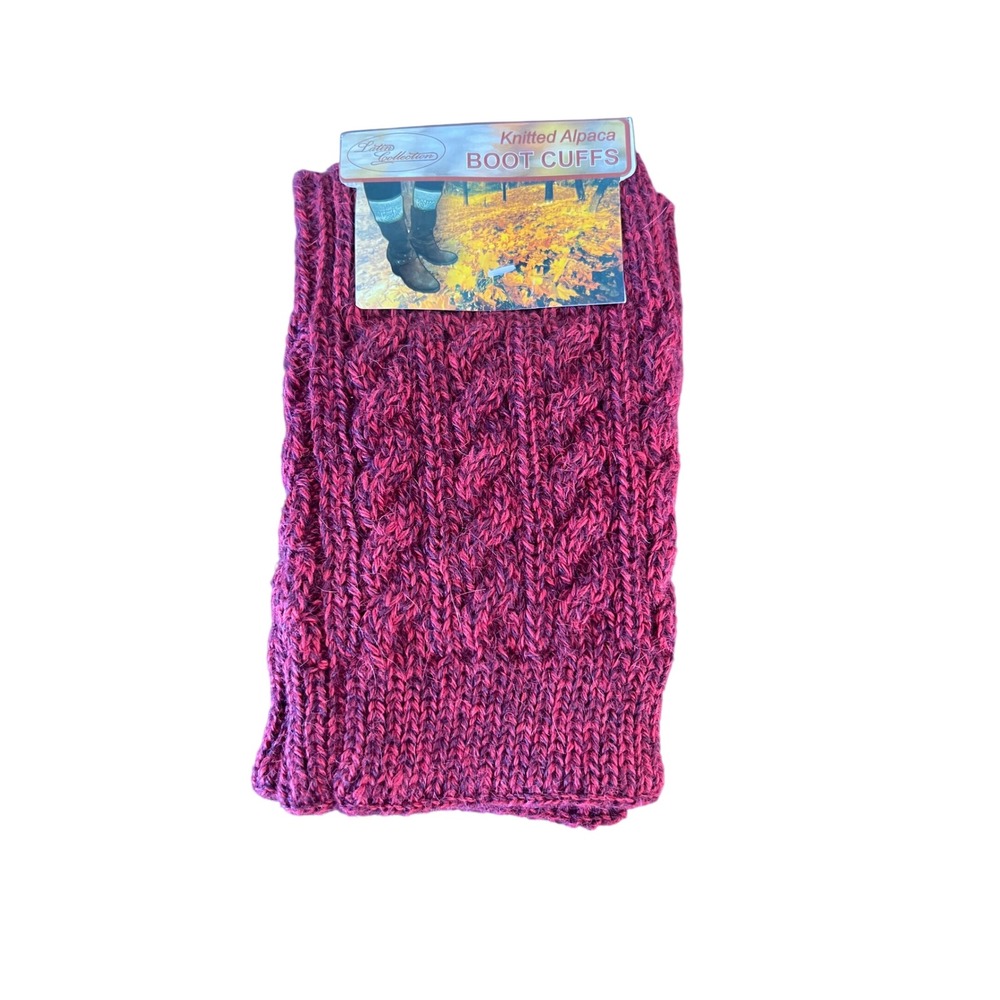 Llama Collection Knitted Alpaca Boot Cuffs Burgundy Cable Knit Leg Warmers Peru